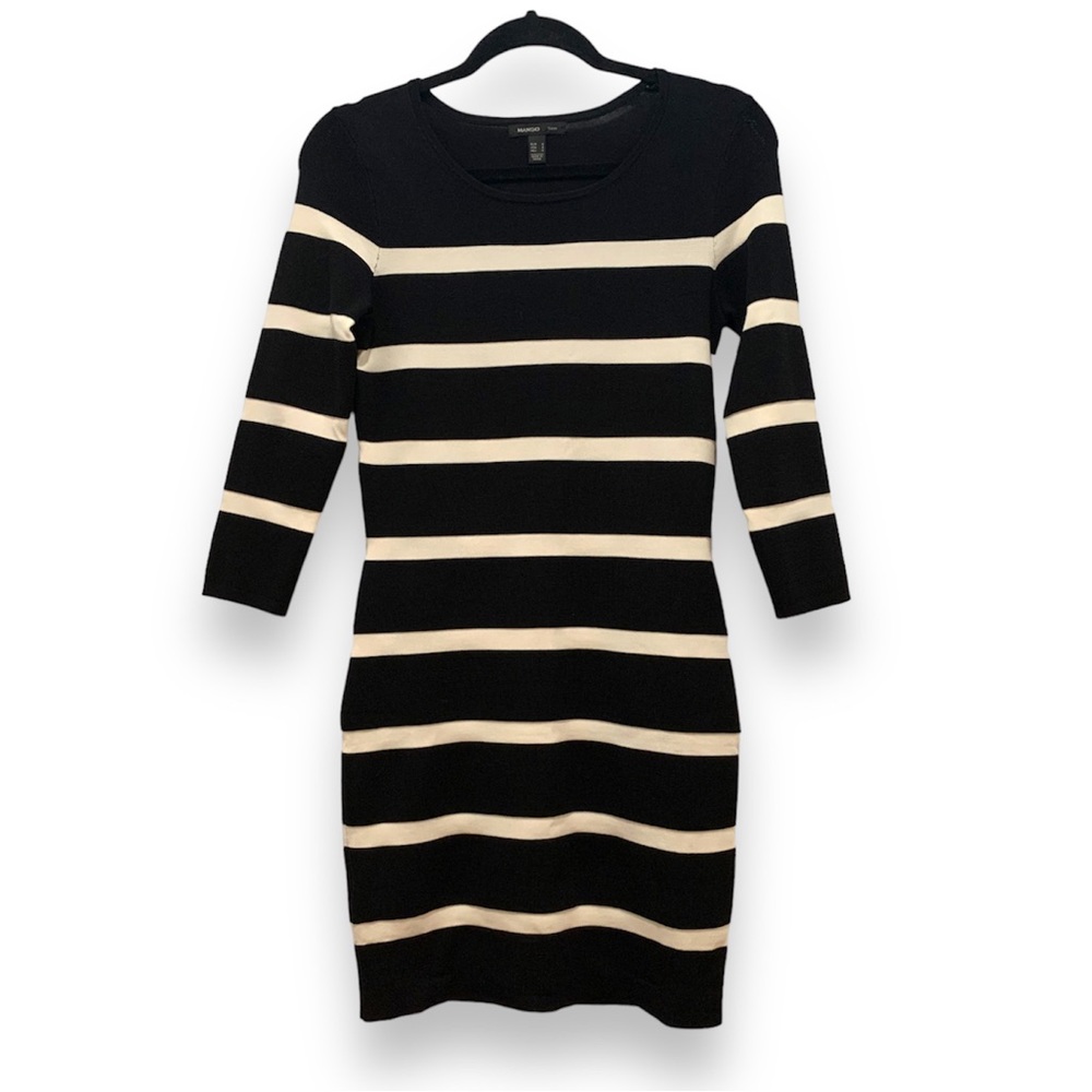MANGO Suit Black and White Knit Bodycon Dress